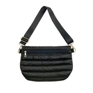 Black Quilted Puffer Messenger Crossbody Sling Bag